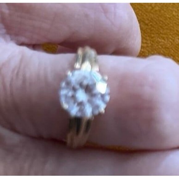 14K Solid Yellow Gold CZ 6 modern Classic Engagement Wedding Promise Ring 3.6 G - Picture 6 of 12